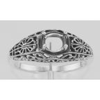 Detail view of Victorian Style 5mm Semi Mount Filigree Ring highlighting design details