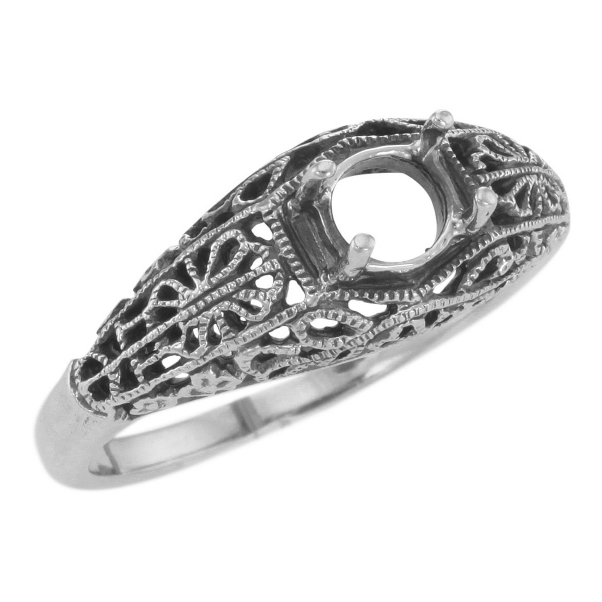 Victorian style, sterling silver semi mount rings, front view