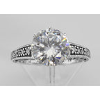 Detail view of Victorian Style Cubic Zirconia Solitaire Filigree Ring highlighting Cubic Zirconia