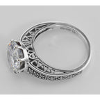 Back view of Victorian Style Cubic Zirconia Solitaire Filigree Ring showing 925 sterling silver hallmark