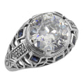 Art Deco style, Sapphire, CZ, sterling silver rings, front view