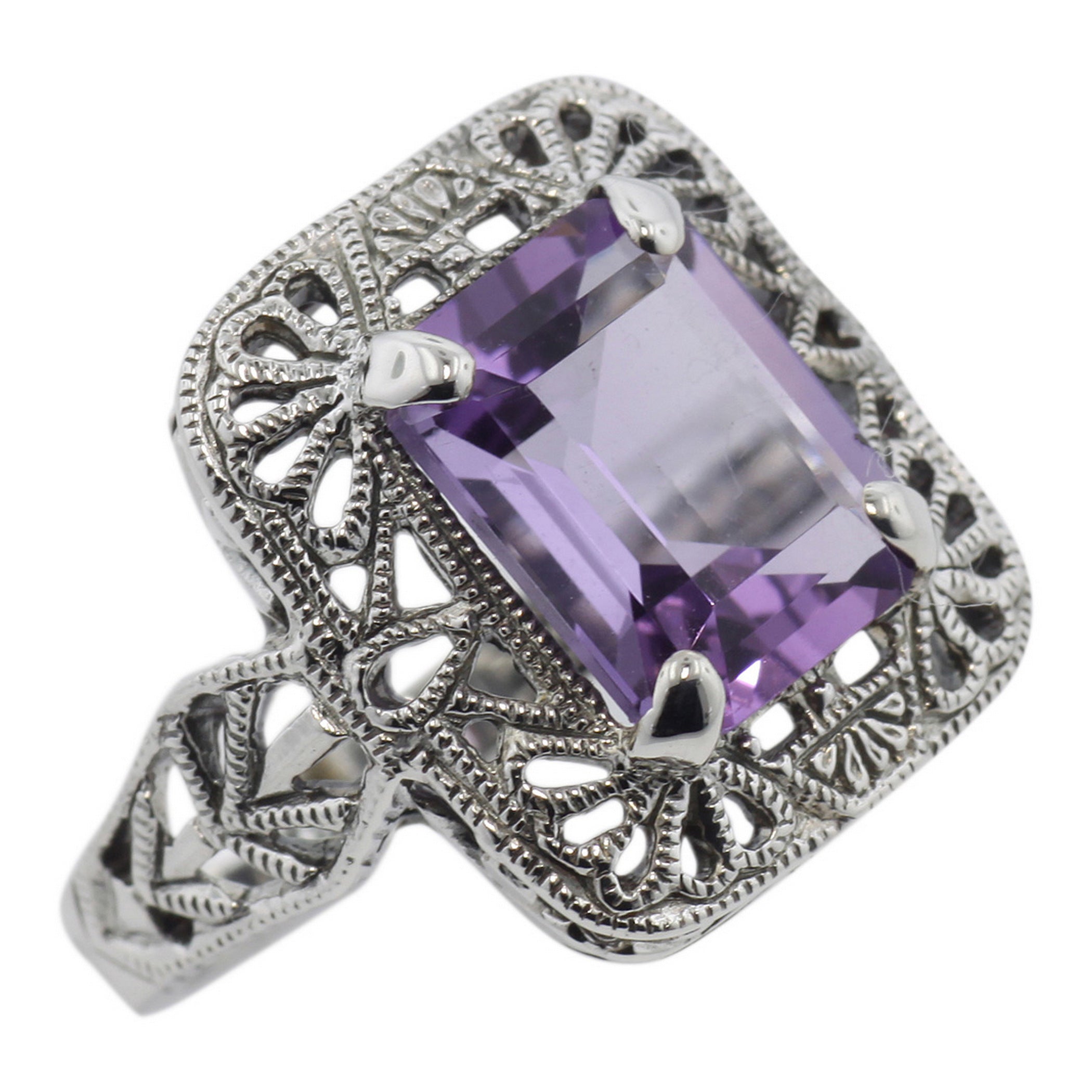 Art Deco style, Amethyst, sterling silver rings, front view
