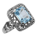 Art Deco style, Blue Topaz, sterling silver rings, front view