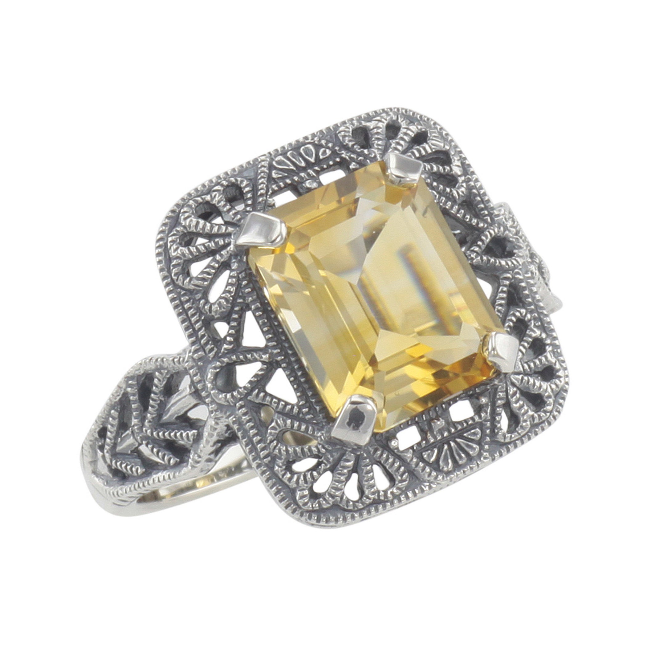 Art Deco style, Citrine, sterling silver rings, front view