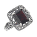 Art Deco style, Garnet, sterling silver rings, front view