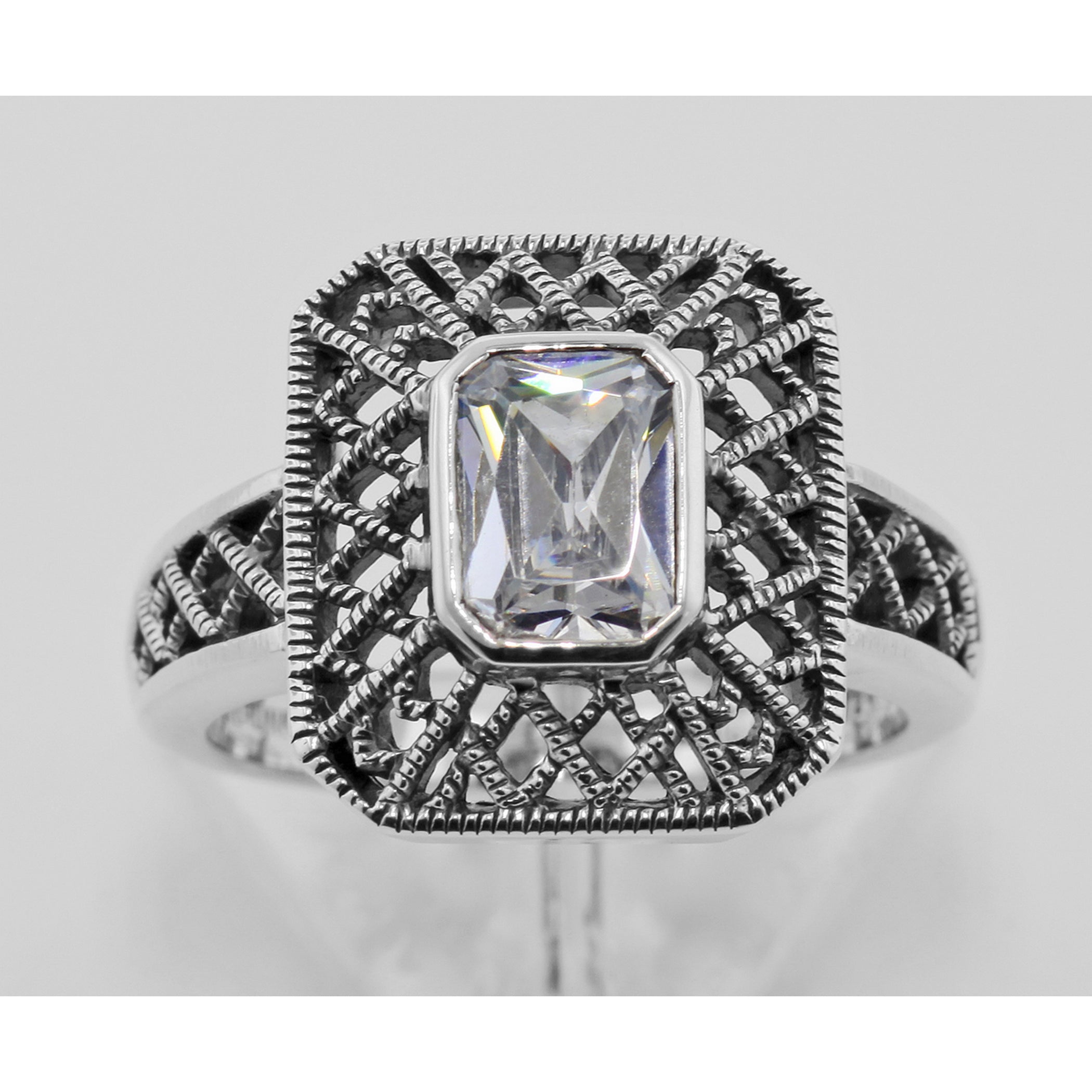 Detail view of Cubic Zirconia Filigree Ring highlighting Cubic Zirconia