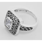 Back view of Cubic Zirconia Filigree Ring showing 925 sterling silver hallmark