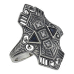 Art Deco style, White Topaz, Sapphire, sterling silver rings, front view
