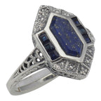 Art Deco style, Sapphire, Diamond, sterling silver rings, front view
