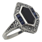 Art Deco style, Sapphire, Diamond, sterling silver rings, front view