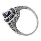 Detail view of Victorian Style Lapis Lazuli Ring with Diamond Accents highlighting Diamond, Lapis