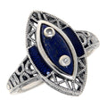 Victorian style, Diamond, Lapis, sterling silver rings, front view