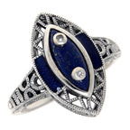 Victorian style, Diamond, Lapis, sterling silver rings, front view