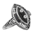 Victorian style, Diamond, Black Onyx, sterling silver rings, front view
