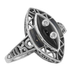 Victorian style, Diamond, Black Onyx, sterling silver rings, front view