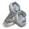 Art Deco style, Blue Topaz, sterling silver rings, front view