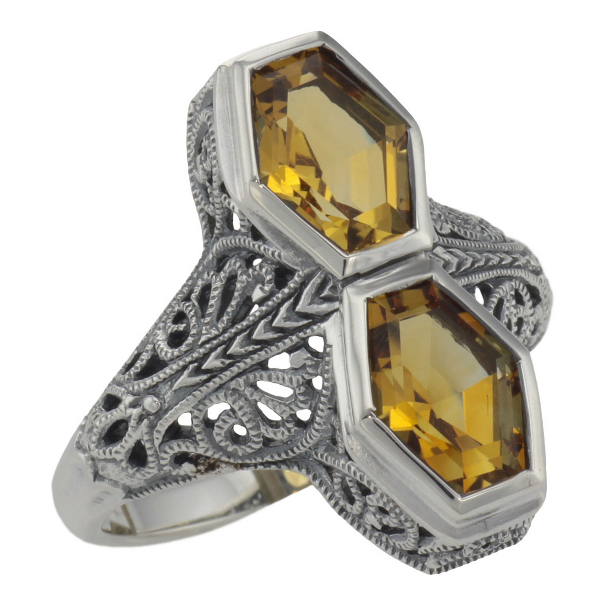 Art Deco style, Citrine, sterling silver rings, front view