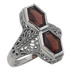 Art Deco style, Garnet, sterling silver rings, front view