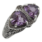 Art Deco style, Amethyst, sterling silver rings, front view