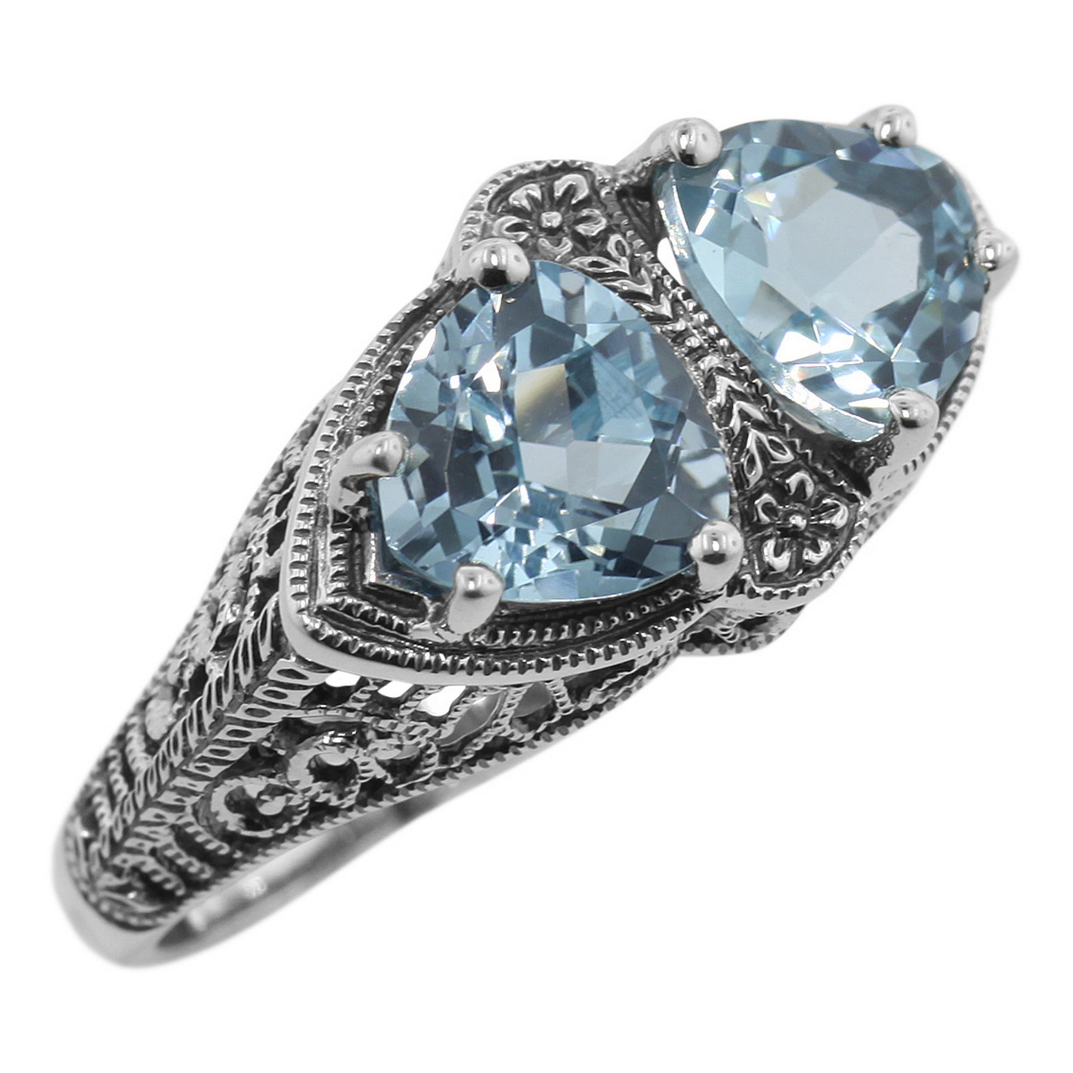 Art Deco style, Blue Topaz, sterling silver rings, front view