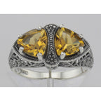 Detail view of Unique Art Deco Style Citrine Filigree Ring highlighting Citrine