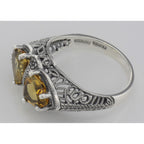 Back view of Unique Art Deco Style Citrine Filigree Ring showing 925 sterling silver hallmark
