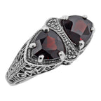 Art Deco style, Garnet, sterling silver rings, front view