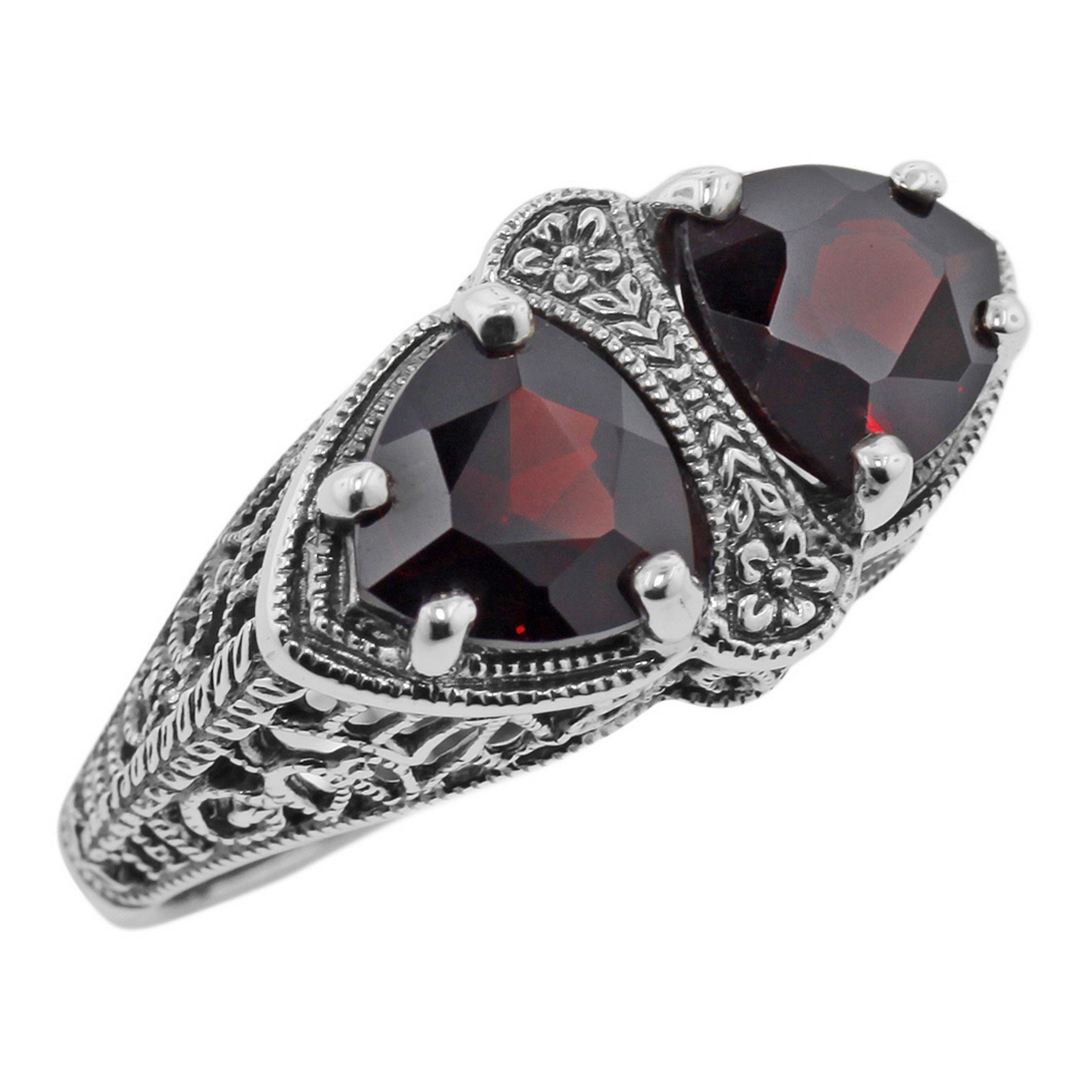 Art Deco style, Garnet, sterling silver rings, front view