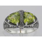 Detail view of Unique Art Deco Style Peridot Filigree Ring highlighting Peridot