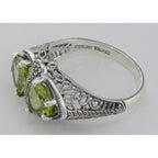 Back view of Unique Art Deco Style Peridot Filigree Ring showing 925 sterling silver hallmark
