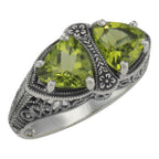 Art Deco style, Peridot, sterling silver rings, front view
