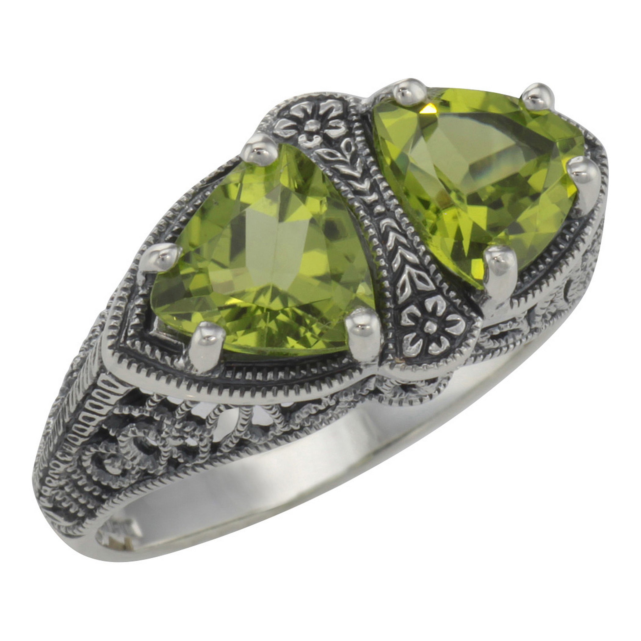 Art Deco style, Peridot, sterling silver rings, front view