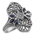 Filigree, Sapphire, Diamond, sterling silver rings, front view