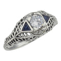 Art Deco style, Sapphire, Cubic Zirconia, sterling silver rings, front view