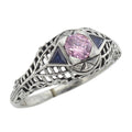 Art Deco style, Sapphire, CZ, sterling silver rings, front view