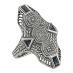 Art Deco style, Sapphire, Diamond, sterling silver rings, front view