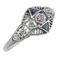 Art Deco style, Sapphire, Diamond, sterling silver rings, front view