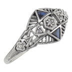 Art Deco style, Sapphire, Diamond, sterling silver rings, front view