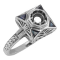 Art Deco style, Sapphire, sterling silver semi mount rings, front view