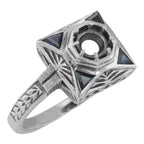 Art Deco style, Sapphire, sterling silver semi mount rings, front view