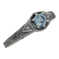 Victorian style, Blue Topaz, Diamond, sterling silver rings, front view