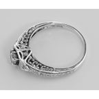 Back view of Victorian Style Cubic Zirconia Filigree Ring w/ 2 Diamonds Sterling Silver showing 925 sterling silver hallmark