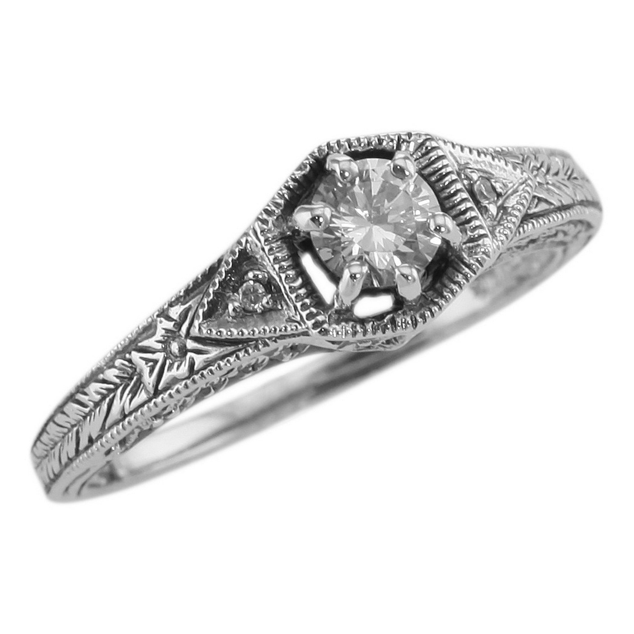 Victorian style, Diamond, Cubic Zirconia, sterling silver rings, front view