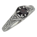 Antique style, Garnet, Diamond, sterling silver rings, front view