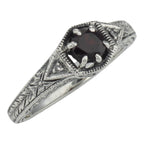 Antique style, Garnet, Diamond, sterling silver rings, front view