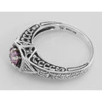 Back view of Victorian Style Pink Cubic Zirconia Ring w/ 2 Diamonds Sterling Silver showing 925 sterling silver hallmark and 