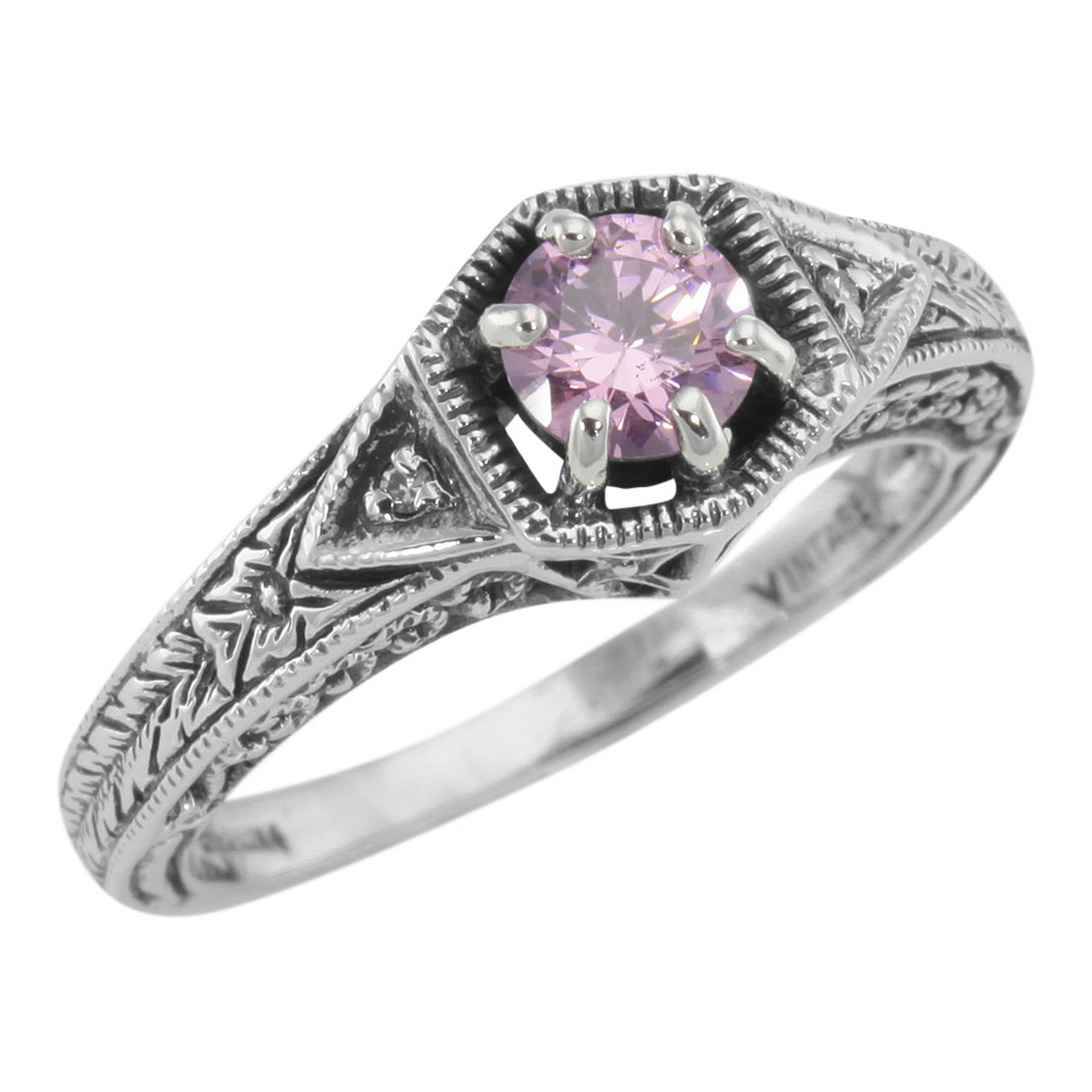 Victorian style, Diamond, Cubic Zirconia, sterling silver rings, front view
