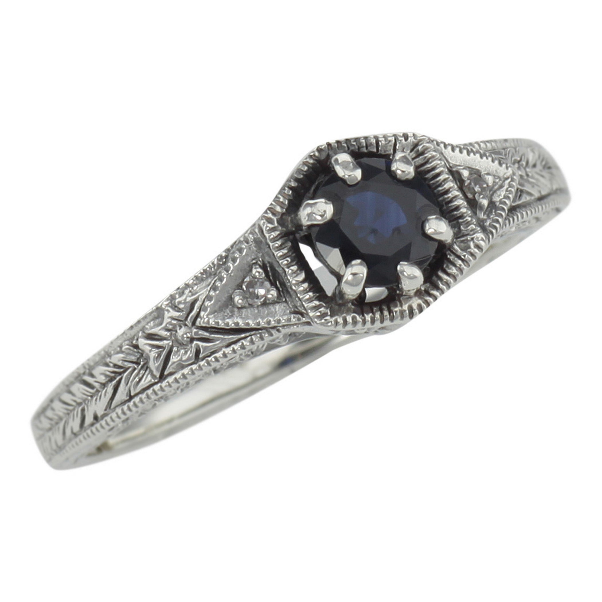 Art Deco style, Sapphire, Diamond, sterling silver rings, front view