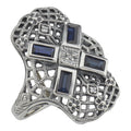 Art Deco style, Sapphire, Diamond, sterling silver rings, front view