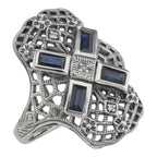 Art Deco style, Sapphire, Diamond, sterling silver rings, front view